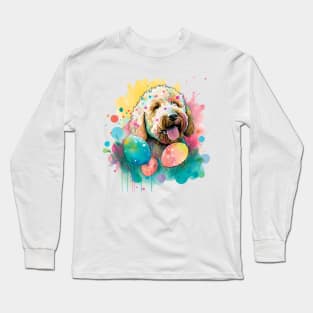 Easter Goldendoodle Spring Flowers Dog Lover Paint Splatter Long Sleeve T-Shirt